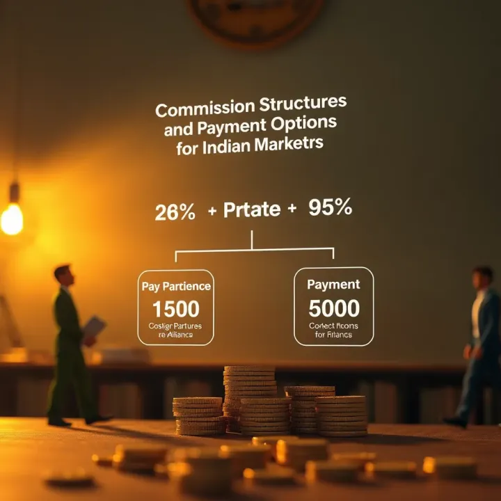 Visual representation of commission structures and payment methods available on QX Affiliate for Indian marketers