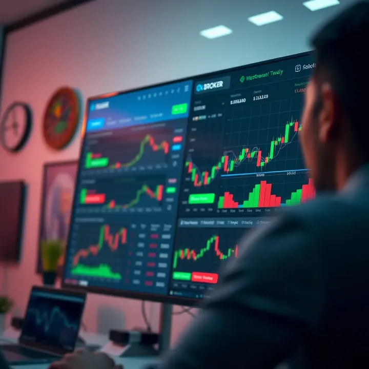 Dashboard overview of QXBroker trading platform showing market charts and trading options
