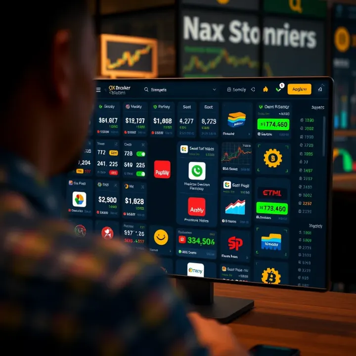 Overview of QXBroker.com trading platform interface showing various financial assets