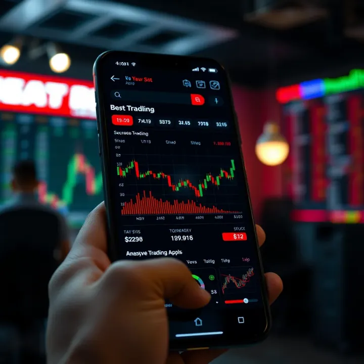 Secure mobile trading app interface displaying stock market data and analytics