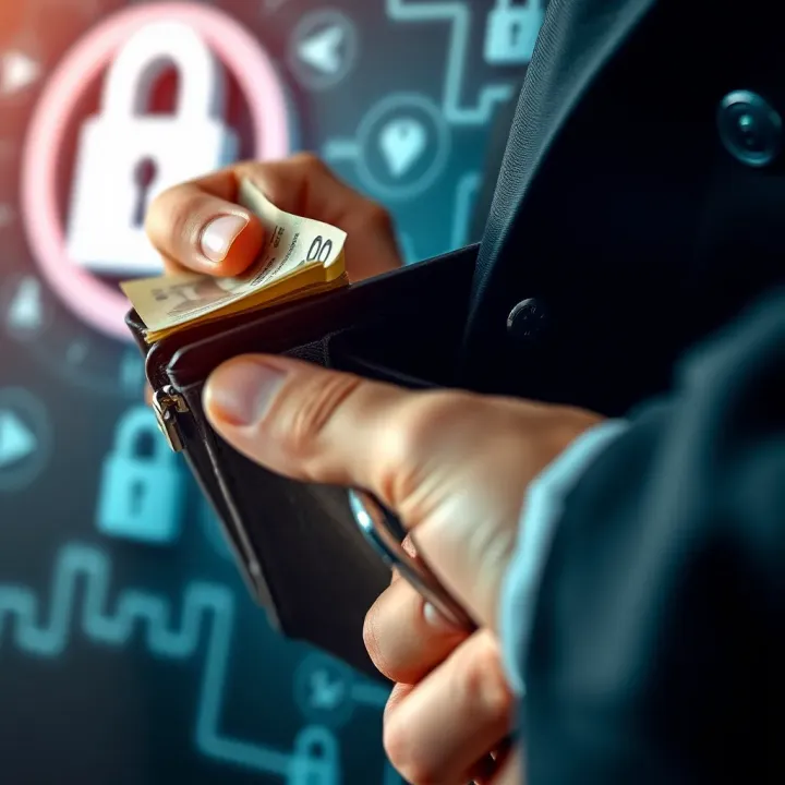 Safe Cash Handling and Security Tips Close-up of a secure wallet holding cash with a lock symbol in the background