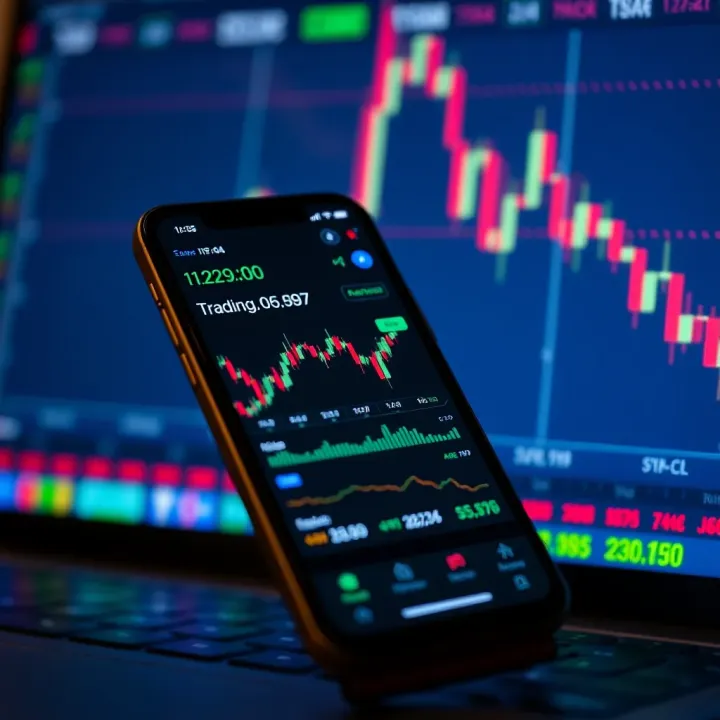 User Interface of a Leading Indian Trading Application Mobile phone screen displaying an Indian trading app interface with stock charts and market data