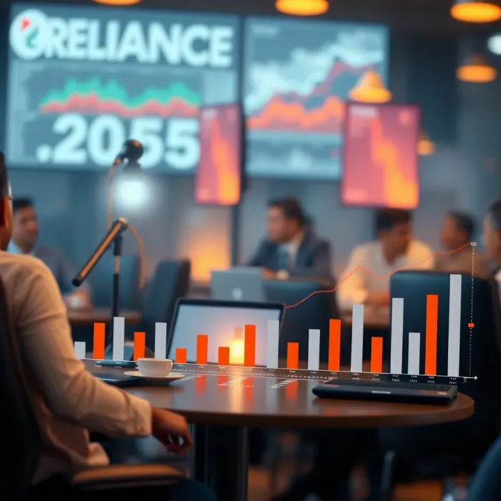 Market Trends and Expert Insights on Reliance Industries Share Price Outlook Illustration showing market trends, expert projections, and risk factors influencing Reliance Industries share price forecast