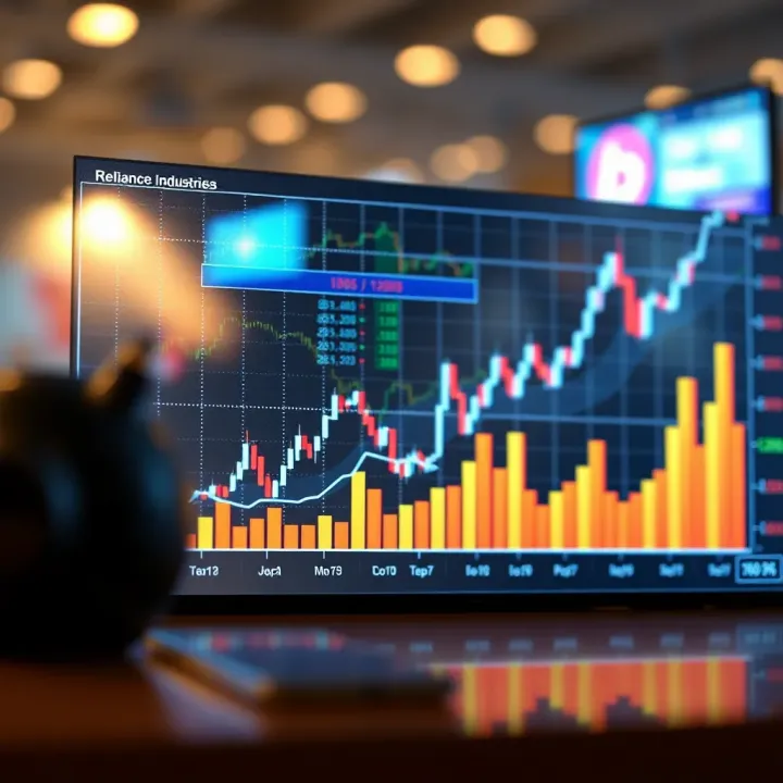 Reliance Industries Stock Price Trend Analysis Graph showing upward trend in stock price with financial charts and data points