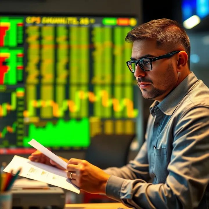 Accessing Free Chart Pattern Resources for Market Strategies Illustration showing a trader reviewing free downloadable PDFs about chart patterns for Indian markets