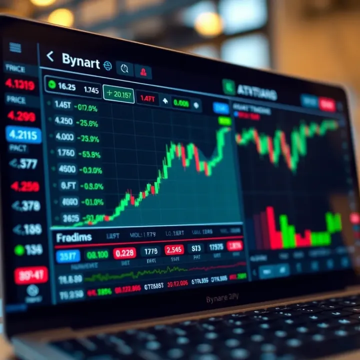 Interface of a binary trading application showing asset price trends and options