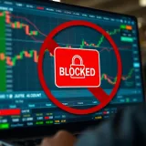 Illustration of a secured trading account screen showing blocked status with a lock symbol