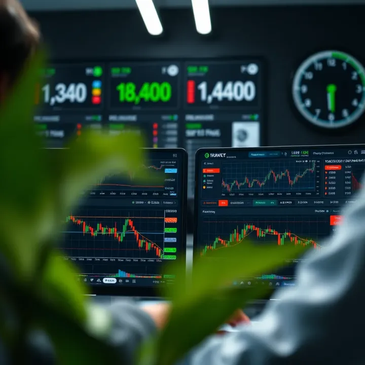 Comparison Between Demo and Live Trading Platforms Comparison of demo and live trading dashboards showing market data and trade options