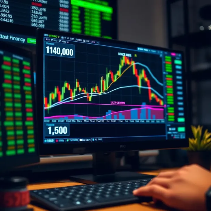 Illustration of a computer screen showing a forex trading platform with charts and currency pairs for practice trading