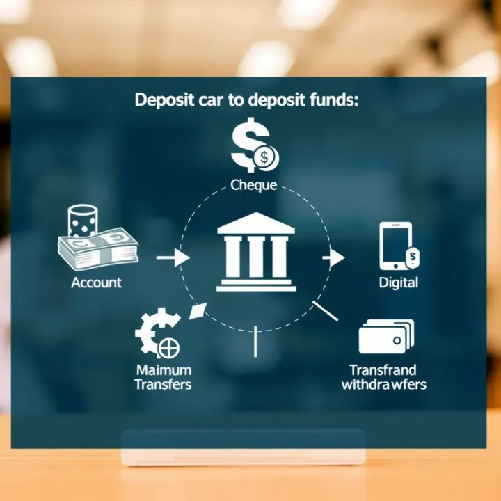 Diagram showcasing various methods of depositing money into a bank account including cash, cheque, and digital transfers