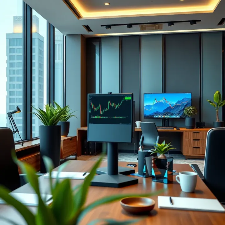 Modern office setup showcasing financial technology and trading platforms