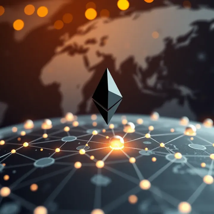 Ethereum Blockchain Network Connectivity Visual representation of Ethereum blockchain network nodes interconnected globally