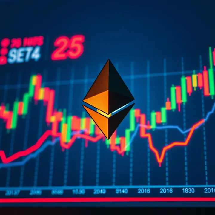 Graph showing Ethereum price trends with rising and falling market indicators