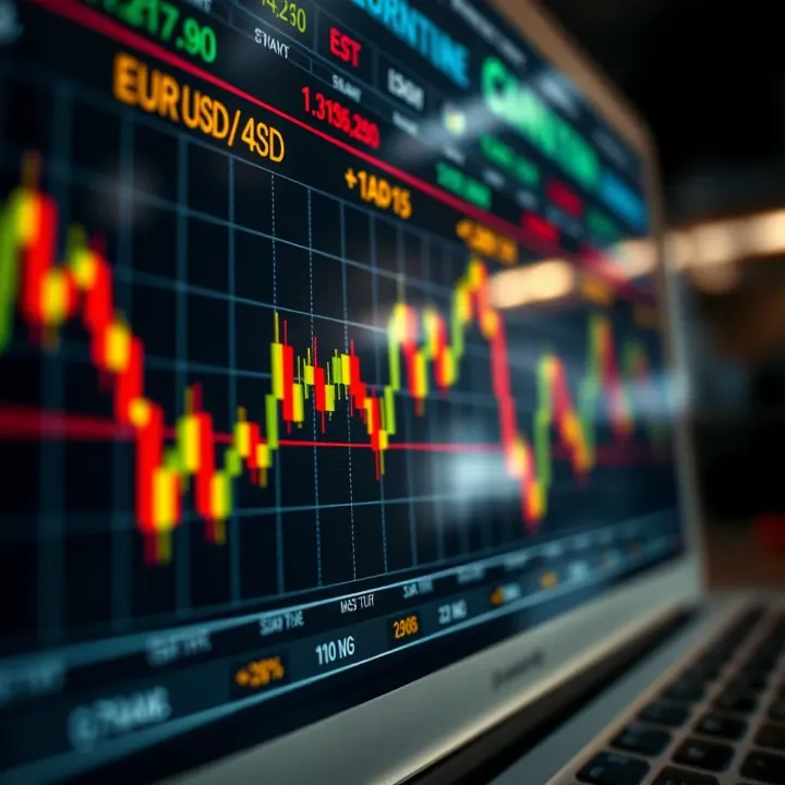 Real-time EUR/USD exchange rate fluctuations on an over-the-counter trading chart