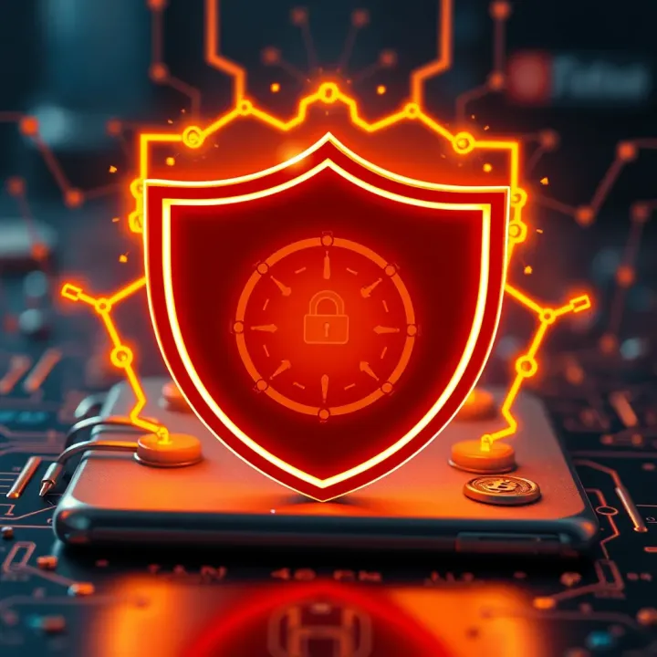 Graphic depicting security shield over digital wallet symbolizing protection and encryption of crypto assets