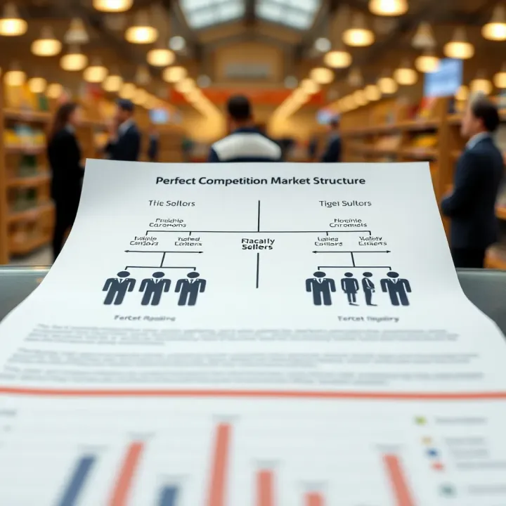 Perfect Competition Market Structure Overview Diagram illustrating the characteristics of perfect competition market structure with multiple identical sellers and buyers
