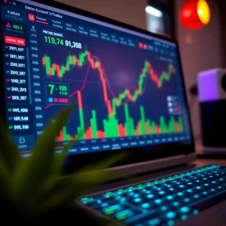 Demo Account Features on a Trading Platform Interface Interface of a trading platform showing demo account features and market charts
