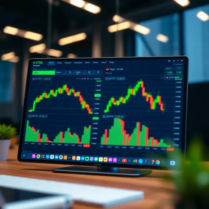 Illustration of a digital trading platform interface showing stocks and charts for practice trading