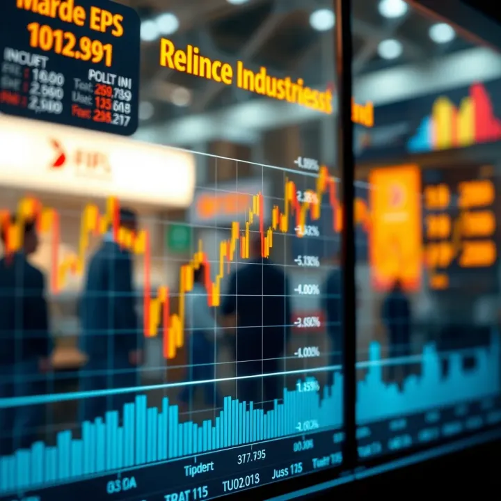 Graph showing trends and fluctuations in Reliance Industries' share price with market indicators
