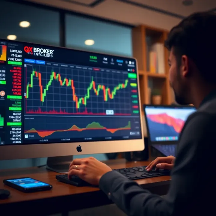 Screenshot of QX Broker trading platform showcasing charts and trading options