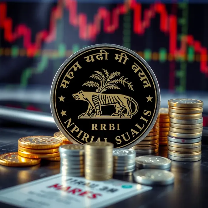 Representation of financial regulation with RBI emblem and forex trading symbols
