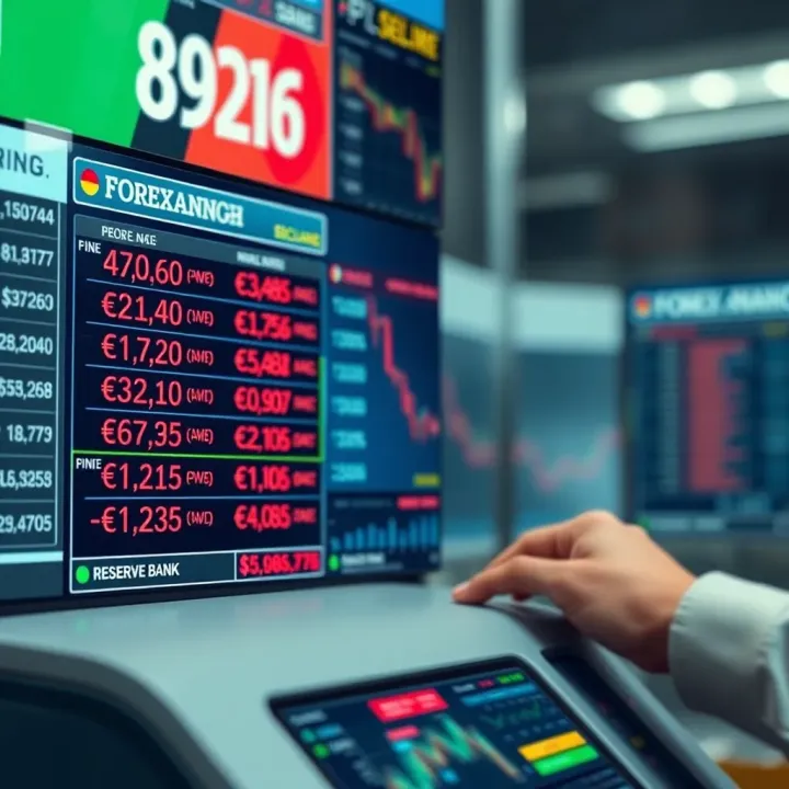 Secure digital interface showing currency exchange rates regulated by Reserve Bank of India