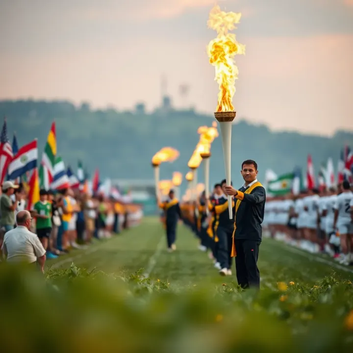 Historical Olympic torch relay illustrating the passing of the flame through different countries