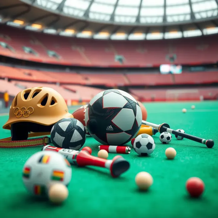 A diverse array of Olympic sports equipment representing key disciplines featured in the Games