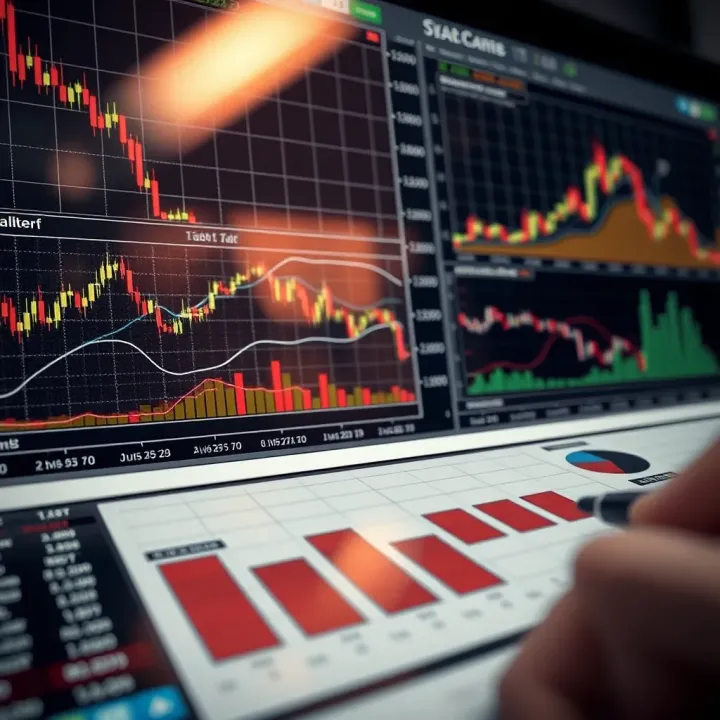 Wealth Building Through Strategic Market Analysis Detailed close-up of multiple financial charts and graphs showing market trends and analysis
